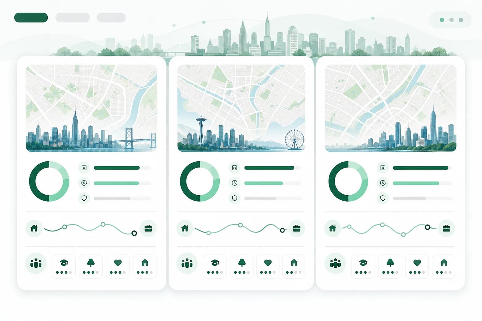 Side-by-side city comparison cards.